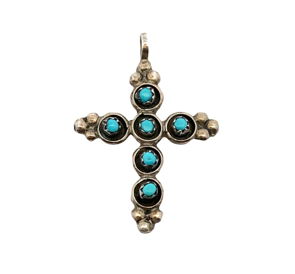 Sterling Silver Petit Point Turquoise Cross Pendant (1 of 3)