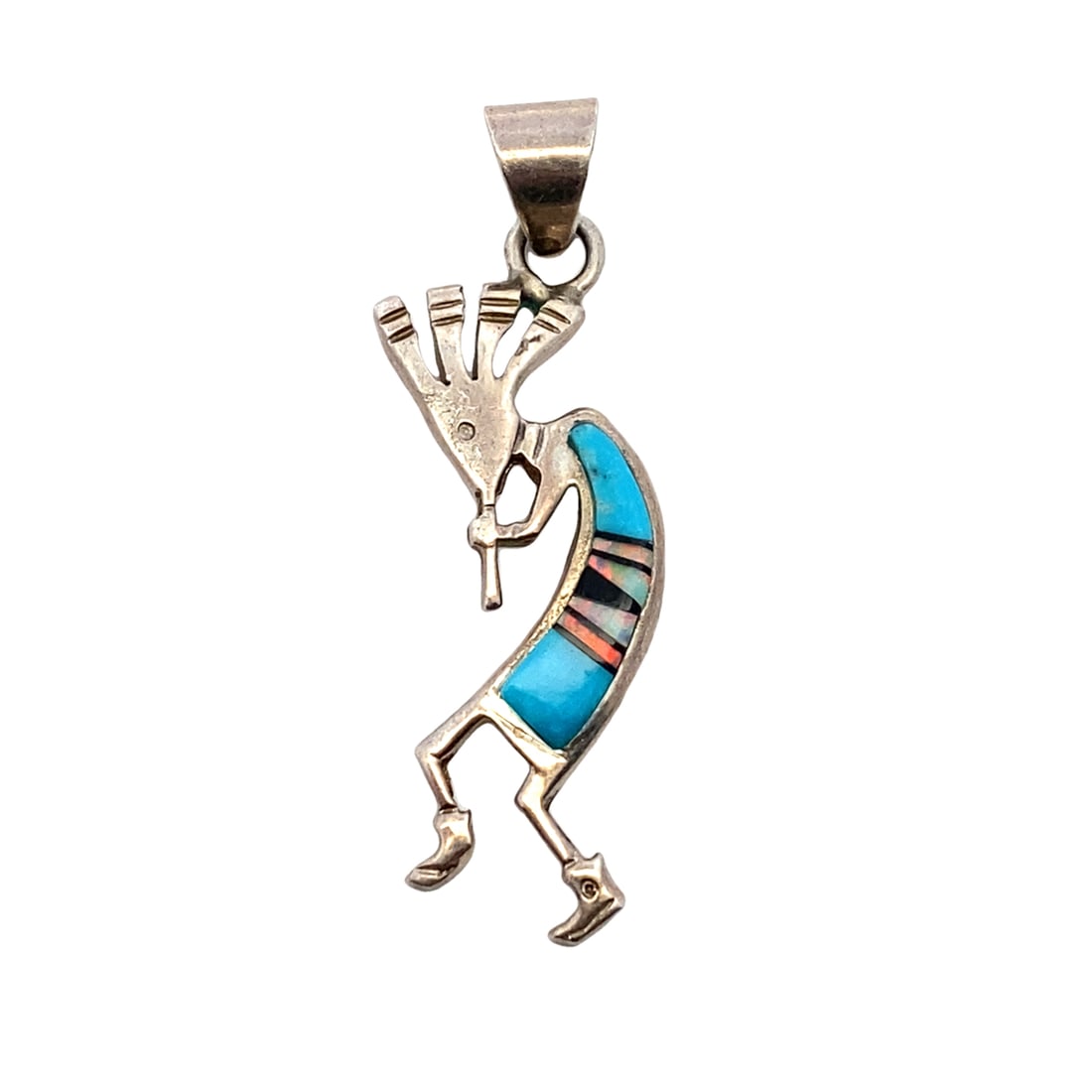 Silver Turquoise/Opal Inlay Kokopelli Pendant (1 of 3)
