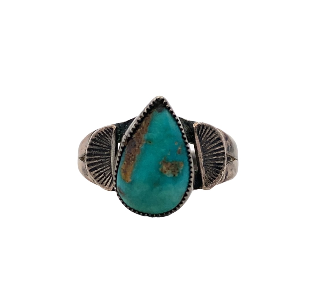 Vintage Pear Shape Turquoise Silver Ring (1 of 5)