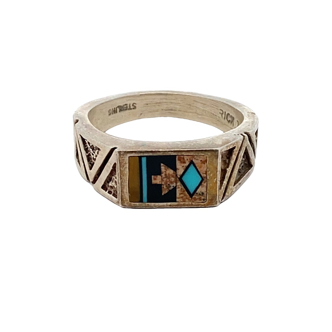 Native American "RICK J" Artisan Gemstone Inlay Sterling Silver Ring (1 of 5)