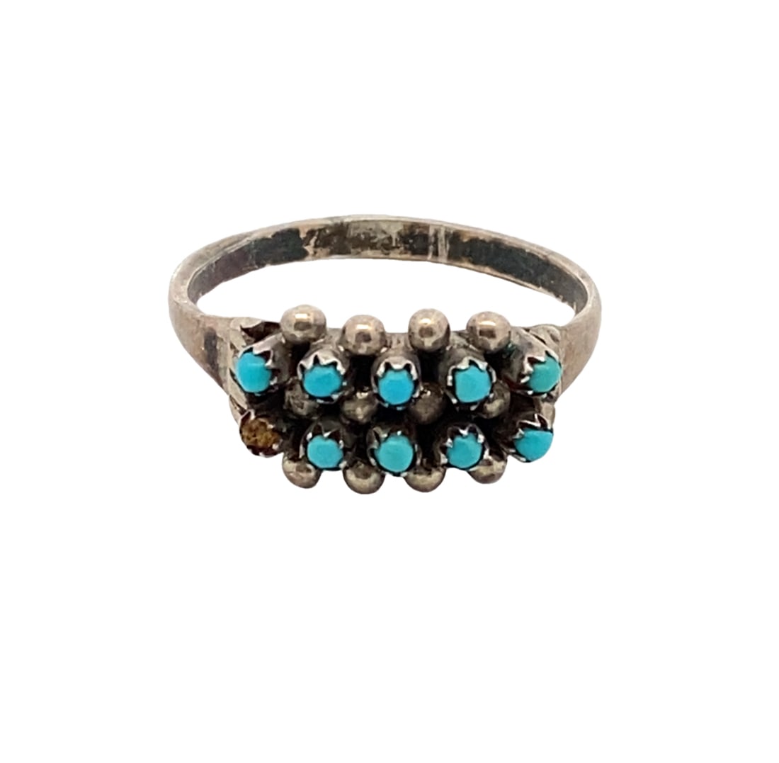 Native American Petit Point Turquoise Two Row Ring (1 of 5)