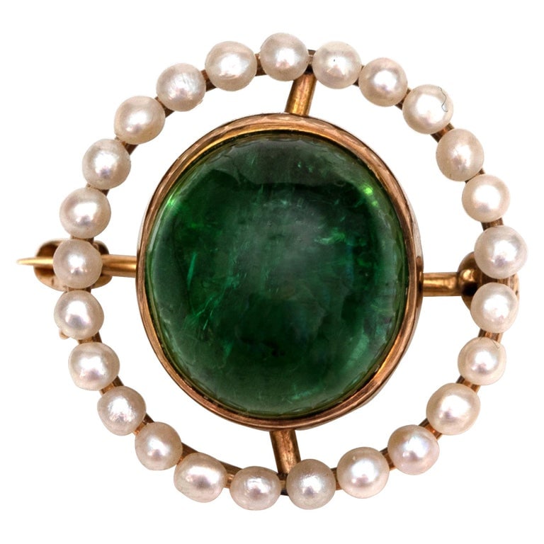1900s 4 Carat Tourmaline and Seed Pearl Pin (1 of 4)
