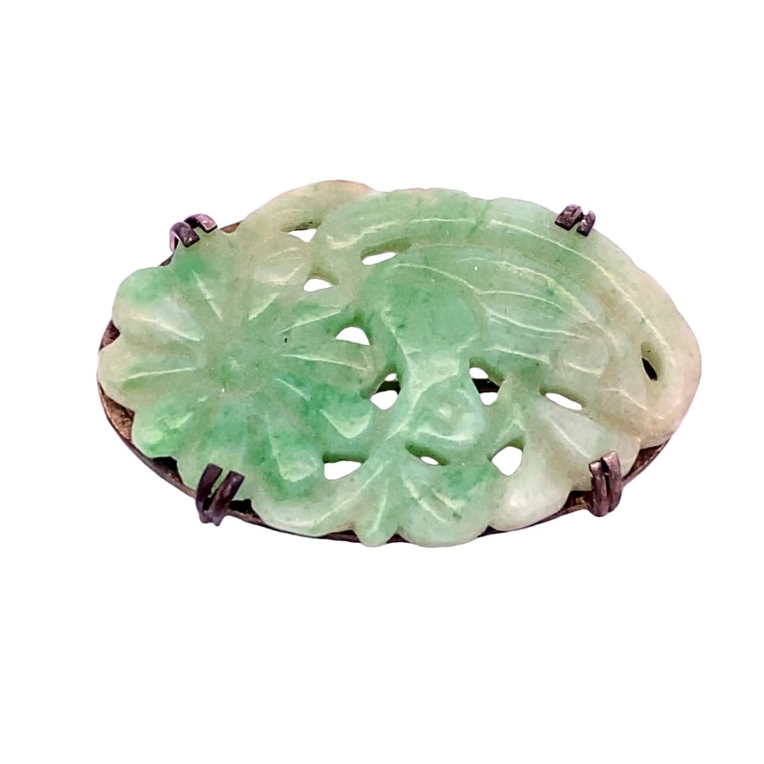 Antique Jadeite Jade Brooch, Sterling Silver (1 of 3)