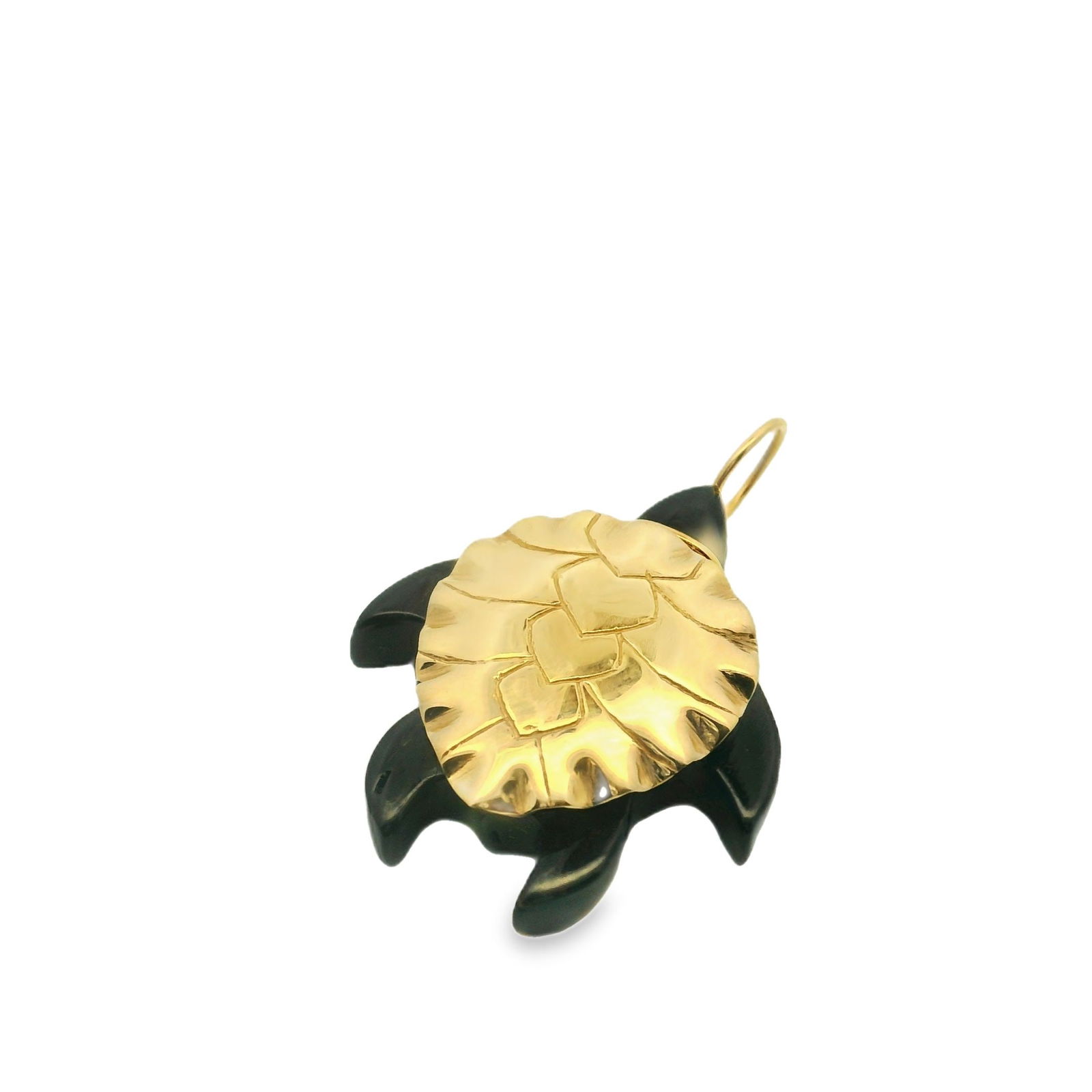 Artisan Signed Black Coral Turtle Pendant in 14K Yellow Gold (1 of 4)