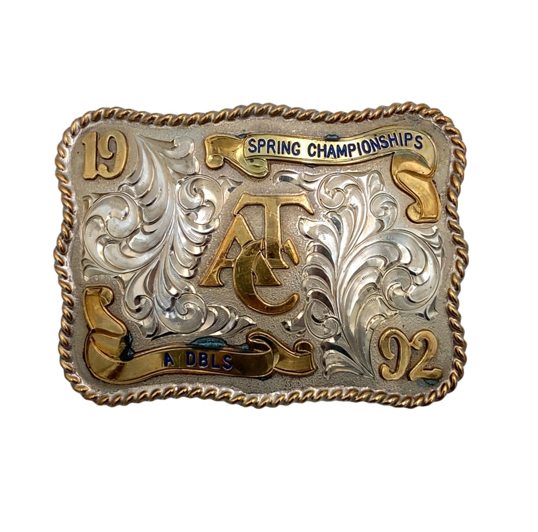 1992 ATC Spring Championships Shooting Trophy Belt Buckle: 1992 ATC Spring Championships shooting trophy belt buckle, Measurement: 8.3 cm length x 6.8 cm height, Weight: 93.3 grams