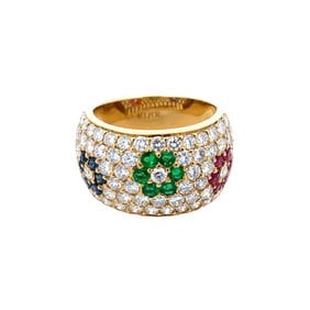 Diamond, Ruby, Sapphire and Emerald Ring in 18K Gold