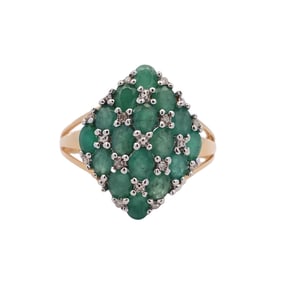 Estate Diamond and Emerald Ring in 14K Yellow Gold