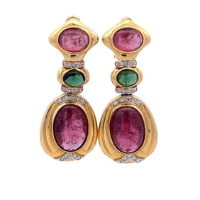 Rubellite Tourmaline And Diamond Earrings in 14K Gold