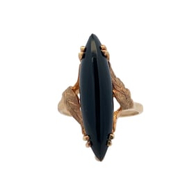 Vintage Black Onyx Navette Ring in 10K Yellow Gold