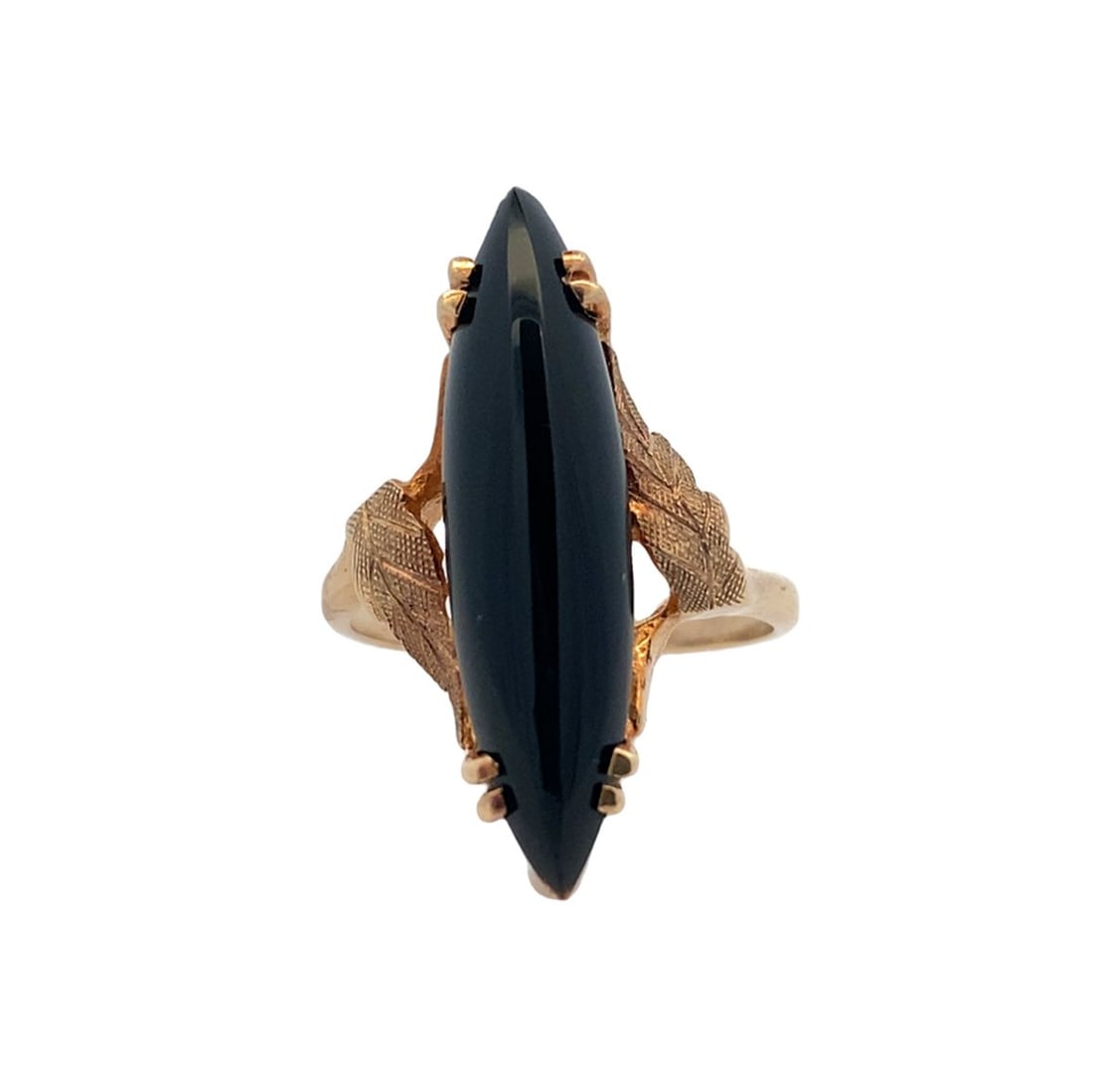 Vintage Black Onyx Navette Ring in 10K Yellow Gold (1 of 5)