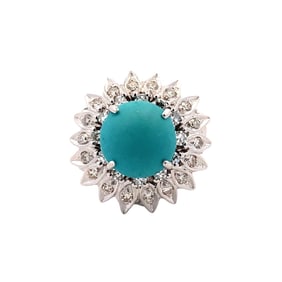 Turquoise and Diamond Ring in 14K White Gold