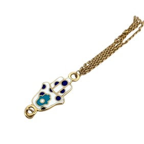 Enamel Hamsa Hand Tassel Pendant in 18K Gold