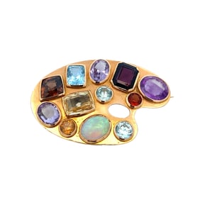 Multi-Gemstones Artists Palette Brooch in 14K Yellow Gold