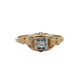 Circa 1920s Art Deco Diamond Ring in 14K Two Tone Gold