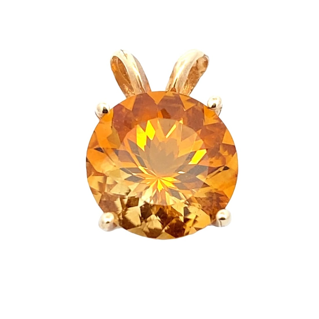5.34ct Citrine Pendant, 2.38 grams: Metal type: 14 karat yellow gold, Gemstone: 5.34ct round citrine - 1.2 cm diameter, Measurement: 1.2 cm L x 1.6 cm H, Weight: 2.38 grams
