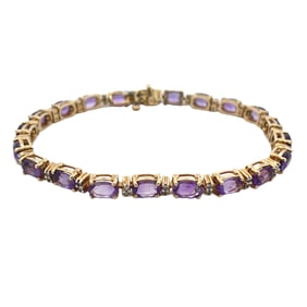 Estate Amethyst and Diamond Tennis Bracelet in 14K Gold