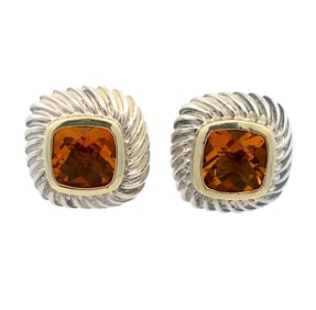 David Yurman Citrine Stud Earring in Sterling Silver and 14K Gold