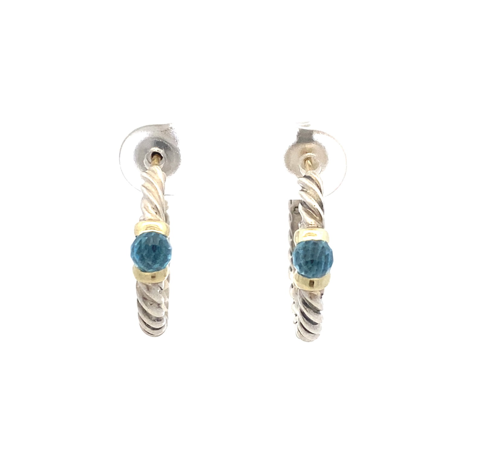 David Yurman Blue Topaz Hoop Earrings in Sterling Silver and 14K Gold (1 of 6)
