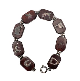 Vintage Estate Wood and Sterling Silver Equestrian Horse Bracelet