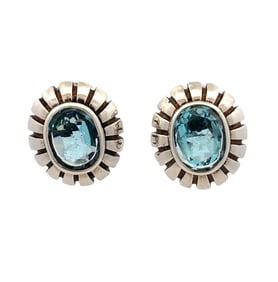 Estate Vintage Designer Blue Topaz Earrings in Sterling Silver