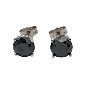 Black Diamond Stud Earrings in 14K White Gold