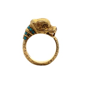 Estate Ruby and Turquoise Dragon Ring in 18K Gold