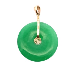 Estate Jadeite Jade Bi-Disc Pendant in 14K Gold