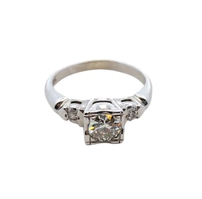 Estate Old Eropean Cut Diamond Ring in 14K White Gold