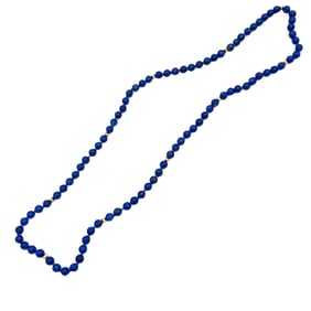 Vintage Estate Lapis Lazuli Long Strand Necklace in 14K Yellow Gold