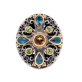 Designer Konstantino Multi-Gemstone Ring in Sterling Silver and 18K Gold