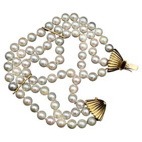 Estate Pearl Triple Strand Bracelet in 14K Yellow Gold