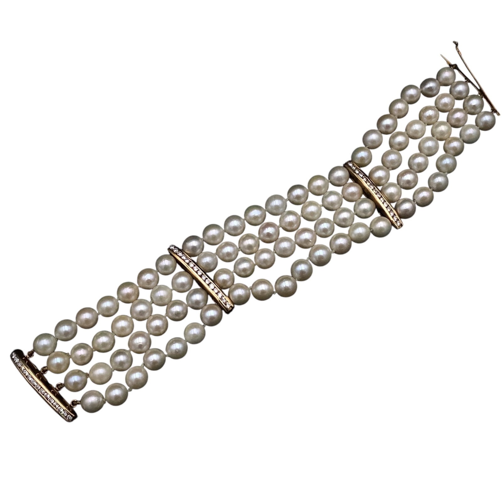 Pearl Multi Strand Bracelet with Diamond in 14K Yellow Gold (1 of 4)