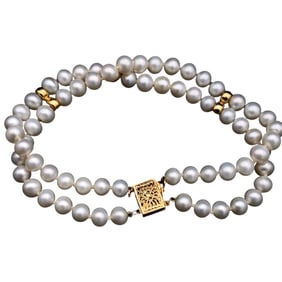 Pearl Double Strand Bracelet in 14K Yellow Gold