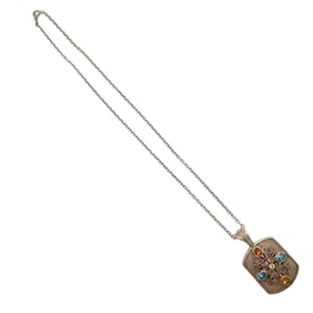 Designer Konstantino Multi-Gemstone Dog Tag Pendant in 18K Gold