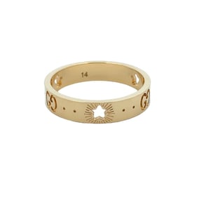 Italian Made Gucci Icon 18K Yellow Gold Ring with Stars