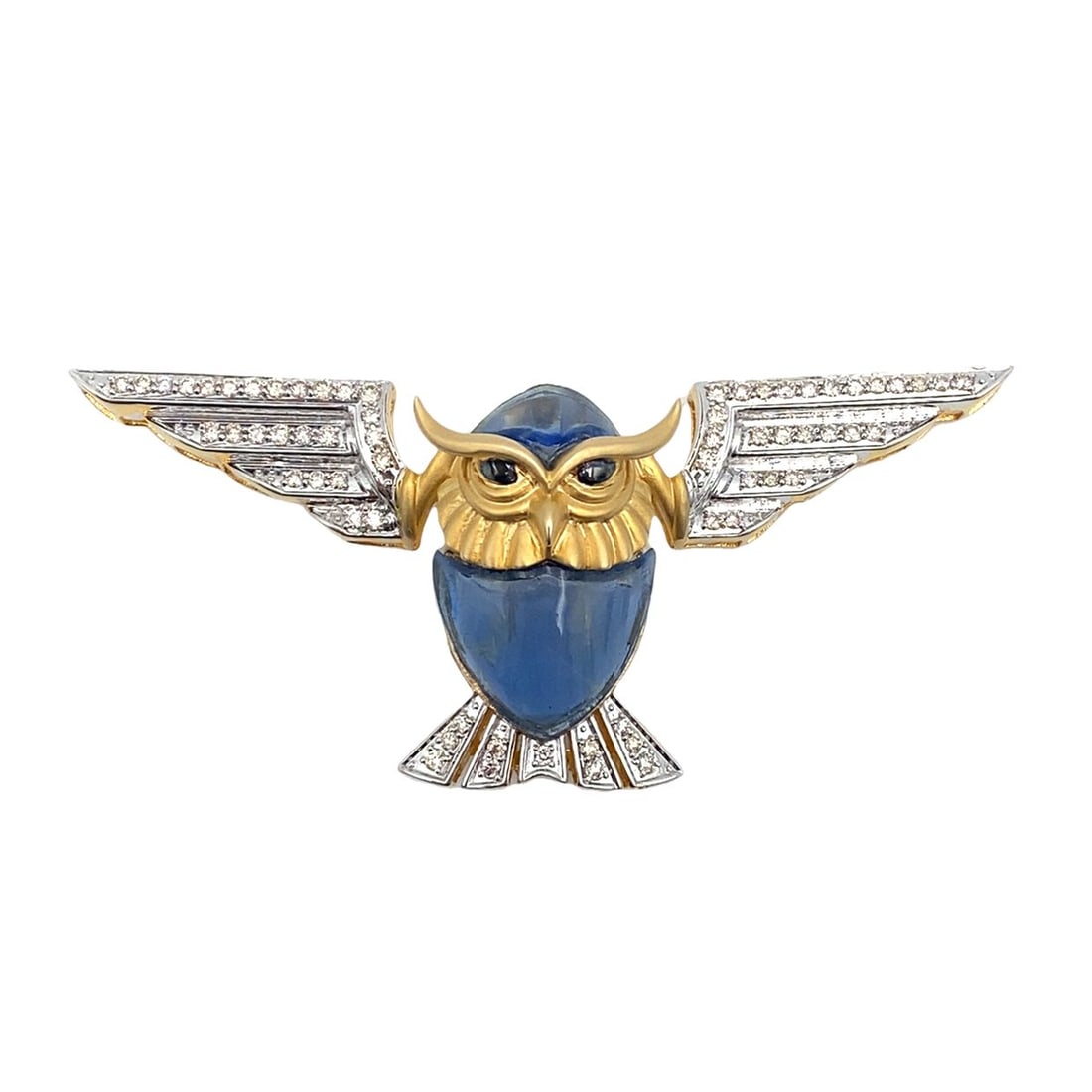 Diamond and Blue Sapphire Owl Pin in 14K Gold (1 of 5)