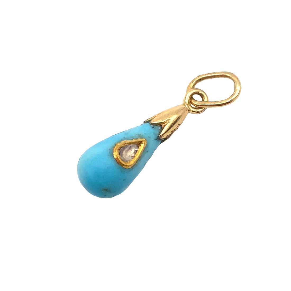 Turquoise and Inlay Diamond Drop Pendant in 18K Gold (1 of 4)