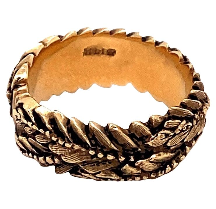 1910s Art Deco Handmade Leaf Braided Band in 14 Karat Gold (1 of 4)