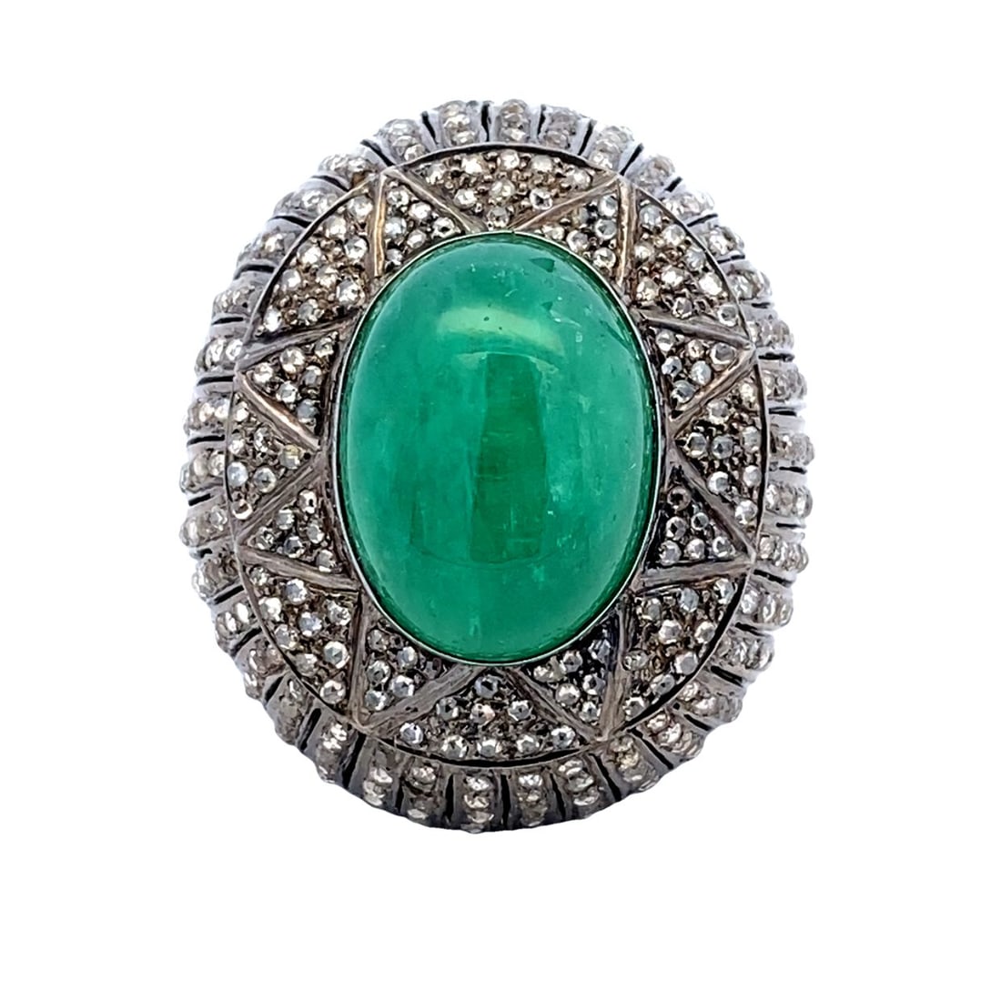 Black Rhodium Diamond and Natural Emerald Cabochon Ring in 14K Gold (1 of 5)