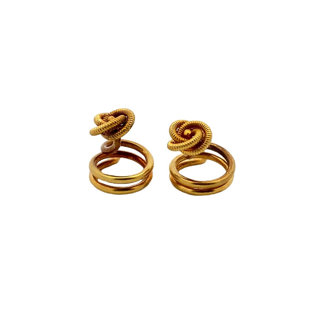 Estate Antique Yellow Gold Spiral Buttons Earrings in 22K Gold