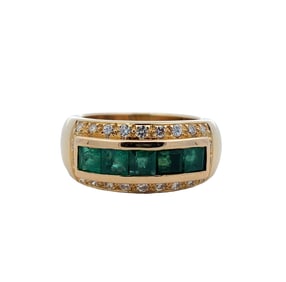 18K Yellow Gold Emerald and Diamond Ring