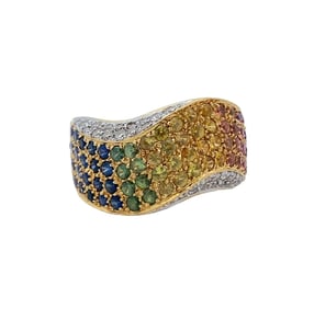 Designer Rainbow Sapphire and Diamond Ring in 18K Yellow Gold
