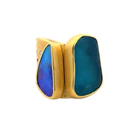 Designer Hammered Etsy Fuller Ring with Opal and Diamond in 18-22-24K Gold