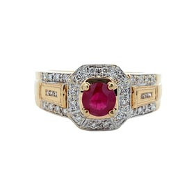 Lab-Grown Ruby and Diamond Ring in 14k Yellow Gold