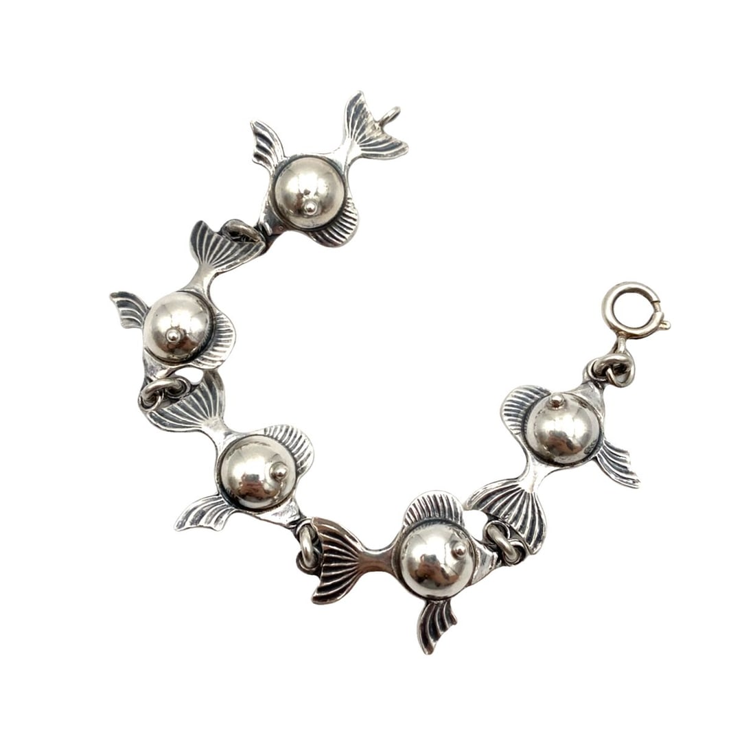 1960s Denmark Sterling Silver Fish Link Bracelet (1 of 4)