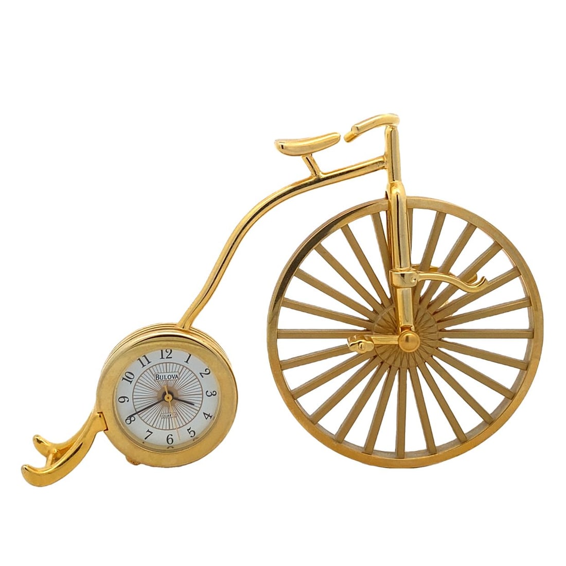 Vintage Miniature Bulova Penny Farthing Brass Bicycle Clock (1 of 5)