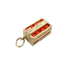 Circa 1980s Florida Poranges Crate Charm/Pendant in 14K Gold
