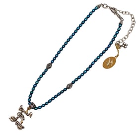 Barbara Bixby Blue Pearl Necklace with Letter "E" Pendant in Sterling Silver and 18K Gold