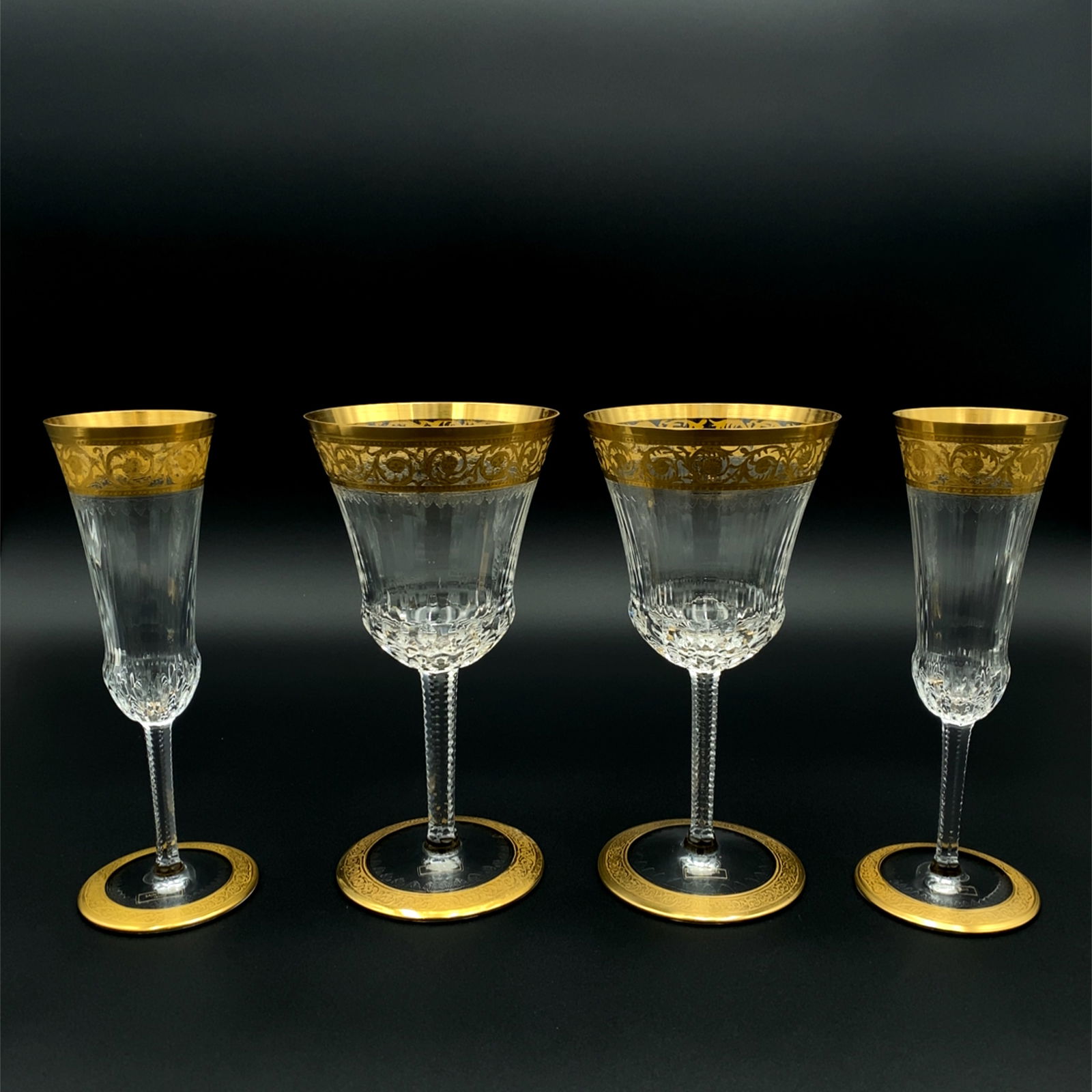 Saint Louis Crystal Thistle Champagne Flute Gold Trim 4 Piece Set (1 of 6)