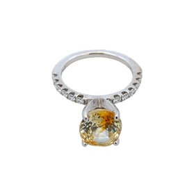 Yellow Sapphire and Diamond Ring in 14K White Gold